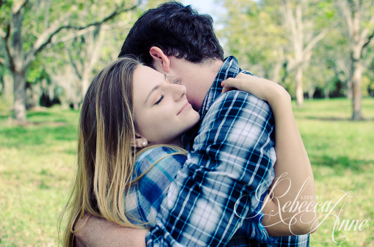 couple, country, plaid, embrace, engagement couple, girl, smile, hug