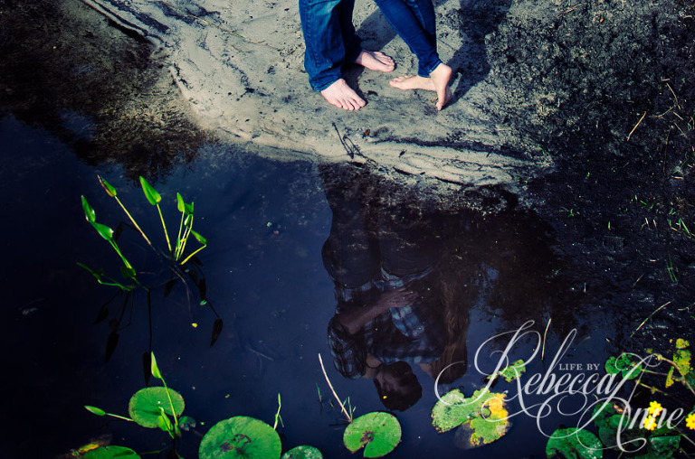 couple, engagement, engagement couple, lake, water, lily pad, refection