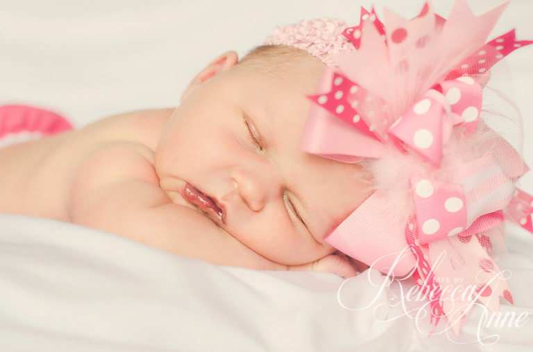 pink, bow, newborn, photo, baby, sleeping