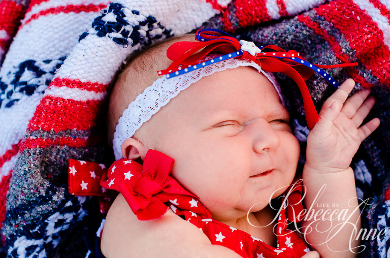 baby smiling, newborn, red white and blue, patriotic, forth of july