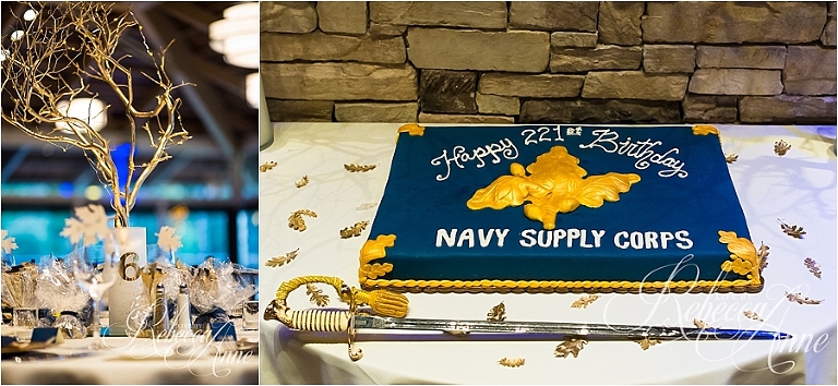 paris bakery, birthday, cake, gold, navy blue, supply, corps, navy, ball, tree, gold tree, centerpiece, table